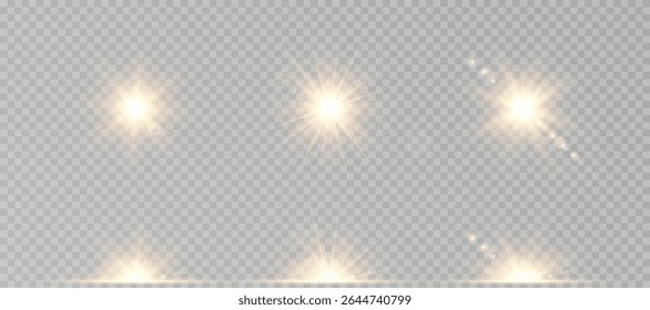 Warm shimmer blends gently across light source. Vector light leak creates dreamy summer ambiance. Golden flare effect suits headers and web banners.