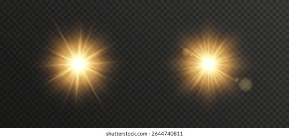Warm shimmer blends gently across light source. Vector light leak creates dreamy summer ambiance. Golden flare effect suits headers and web banners.