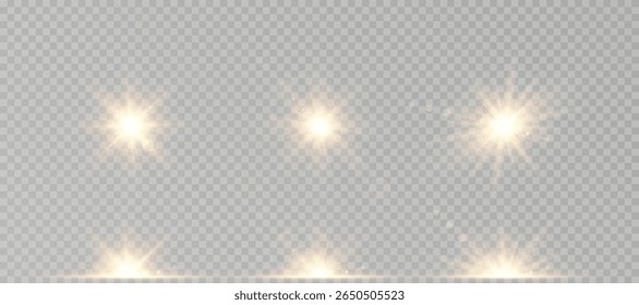 O brilho quente se mistura suavemente com a fonte de luz. Vazamento de luz vetorial cria ambiente de verão sonhador. O efeito de clarão dourado combina com cabeçalhos e banners da Web.
