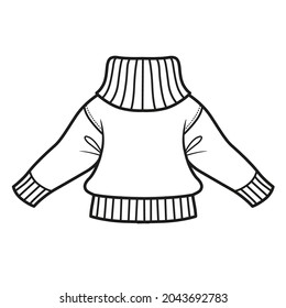 Warm short wool sweater outline for coloring on a white background