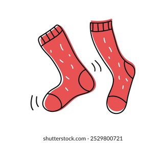 Warm socks, cozy clothes. Cold season, autumn, winter. Wool socks, knitted. Drawing, doodle, sketch.