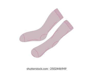 Warm socks. Hand drawn winter, autumn cozy clothes, accessory. Background white isolated.