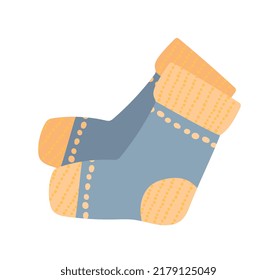 Warm socks icon. Autumn season elements and symbols, fall. Social media stickers, comfort and coziness in cold weather. Christmas and New Year, winter holidays. Cartoon flat vector illustration