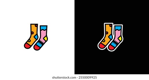 Warm socks on black and white background. Original vector illustration in vintage style. Hand drawn, not AI