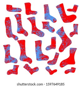 Warm socks set. Casual footwears collection. Fashion apparels elements. Vector illustration.