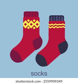 Warm socks vector illustration, winter clothing, isolated on light blue background