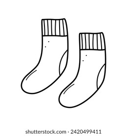 Warm socks Wool Felt boots, cartoon vector illustration of doodle style. Isolated on white