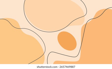 A warm and soft abstract vector background featuring peach and beige organic shapes with flowing black line art.