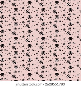 Warm, soft pink undertones with black pattern create a romantic, boho feel.