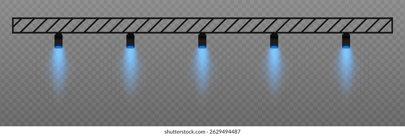 Warm spotlight. Straight ceiling lights with soft golden glow. Perfect for retail displays, exhibitions, and professional visual setups on transparent background.