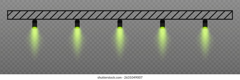 Warm spotlight. Straight ceiling lights with soft golden glow. Perfect for retail displays, exhibitions, and professional visual setups on transparent background.