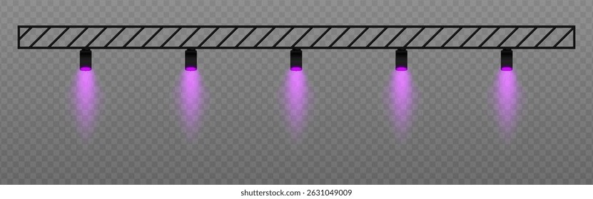 Warm spotlight. Straight ceiling lights with soft golden glow. Perfect for retail displays, exhibitions, and professional visual setups on transparent background.