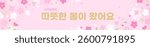 A warm spring came to my heart, too. Korean , a pink cherry blossom banner