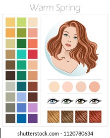 Warm Spring. Color type of appearance of women. With a palette of colors suitable for this type of appearance. 
