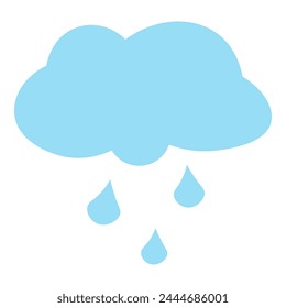 Warmer Frühlingsregen strömt aus hellblauer Wolke. Helle kindische unbedachte Illustration für das Design des festlichen Frühlings Banner. Flaches, handgezeichnetes Vektorgrafik-Element auf weißem Hintergrund