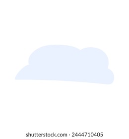 Warm spring rain pours from light blue cloud. Bright childish careless illustration for design of festive spring banner. Flat hand drawn vector element isolated on white background