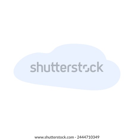 Warm spring rain pours from light blue cloud. Bright childish careless illustration for design of festive spring banner. Flat hand drawn vector element isolated on white background