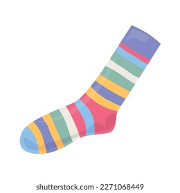 Warm striped knitted sock on white background