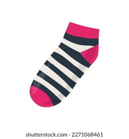 Warm striped knitted sock on white background