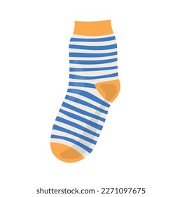 Warm striped knitted sock on white background