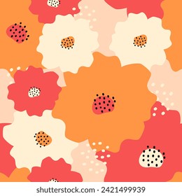 warm summer cheerful colors orange pink flower hand drawn abstract background wallpaper seamless pattern