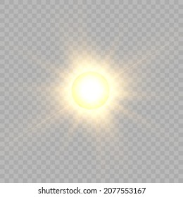 Warm sun on a transparent background. Vector illustration.