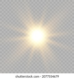 Sol cálido sobre un fondo transparente. Ilustración vectorial.