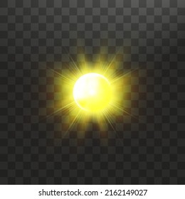 Sol cálido sobre un fondo transparente. Verano. Glare. Rayos solares.
