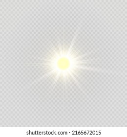 Sol cálido sobre un fondo transparente. Verano. Glare. Rayos solares.