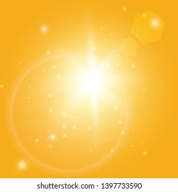 Warm sun on a yellow background. Leto.bliki solar rays.Оrange yellow background.
