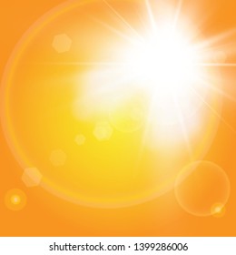  Warm sun on a yellow background. Leto.bliki solar rays

