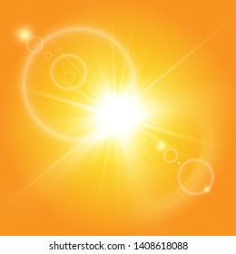  Warm sun on a yellow background. Leto.bliki solar rays
