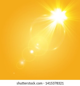 Warm sun on a yellow background. Leto.bliki solar rays.Оrange yellow background.
