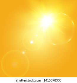 Warm sun on a yellow background. Leto.bliki solar rays.Оrange yellow background.