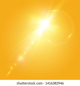 Warm sun on a yellow background. Leto.bliki solar rays.Оrange yellow background.
