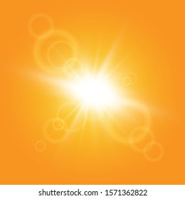  Warm sun on a yellow background. Leto.bliki solar rays