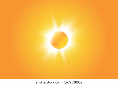 Warm sun on a yellow background. Summer. Glare. Solar rays.