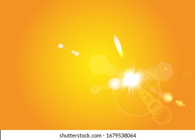 Warm sun on a yellow background. Summer. Glare. Solar rays.
