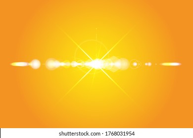 Warm sun on a yellow background. Summer. Glare. Solar rays.
