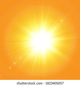 Warm sun on a yellow background. Leto.bliki solar rays.Оrange yellow background.