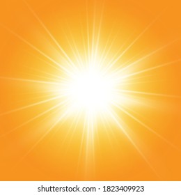 Warm sun on a yellow background. Leto.bliki solar rays.Оrange yellow background.