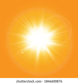 Warm sun on a yellow background. Leto.bliki solar rays.Оrange yellow background.