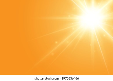 Warm sun on a yellow background. Leto.bliki solar rays.Оrange yellow background.