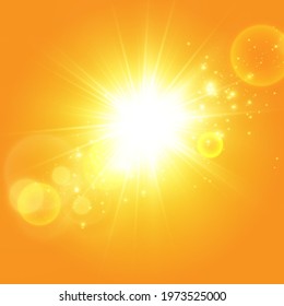  Warm sun on a yellow background. Leto.bliki solar rays