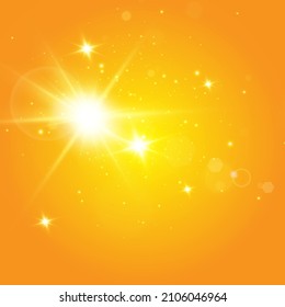  Warme Sonne auf gelbem Hintergrund. Sonnenstrahlen