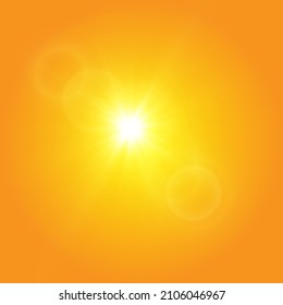  Warme Sonne auf gelbem Hintergrund. Sonnenstrahlen