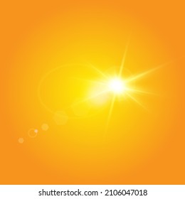  Warm sun on a yellow background. solar rays