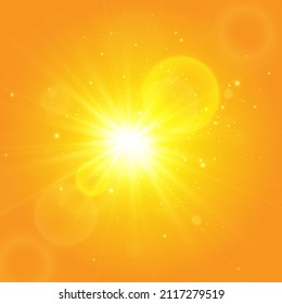  Warm sun on a yellow background. solar rays