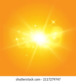  Sol cálido sobre un fondo amarillo. rayos solares