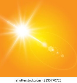  Warme Sonne auf gelbem Hintergrund. Sonnenstrahlen